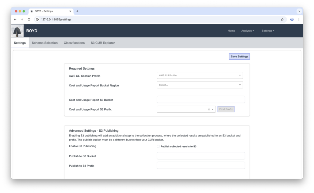 BOYD AWS CUR cost and usage report settings